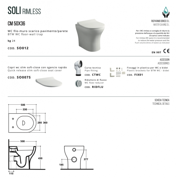 Coppia sanitari Althea serie Soli Rimless filo muro, Vaso + Bidet - immagine 3