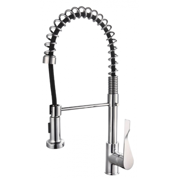 Miscelatore Lavello Cucina alto con molla completo di doccetta e flessibili
