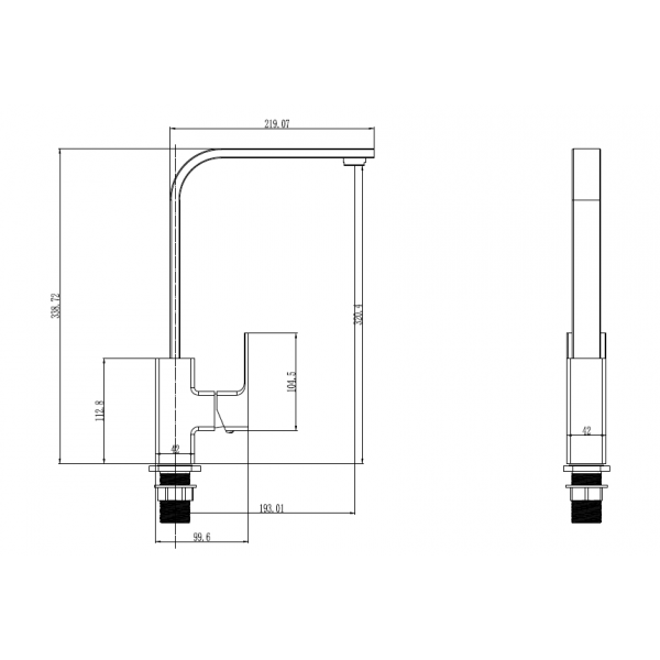 Miscelatore Lavello Cucina squadrato canna piatta girevole - immagine 2
