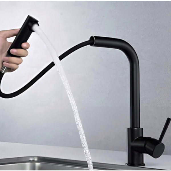 Miscelatore Lavello Cucina canna alta e doccia estraibile nero opaco - immagine 3