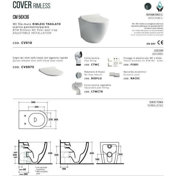 Vaso Cover Rimless traslato filo muro - Althea - immagine 4