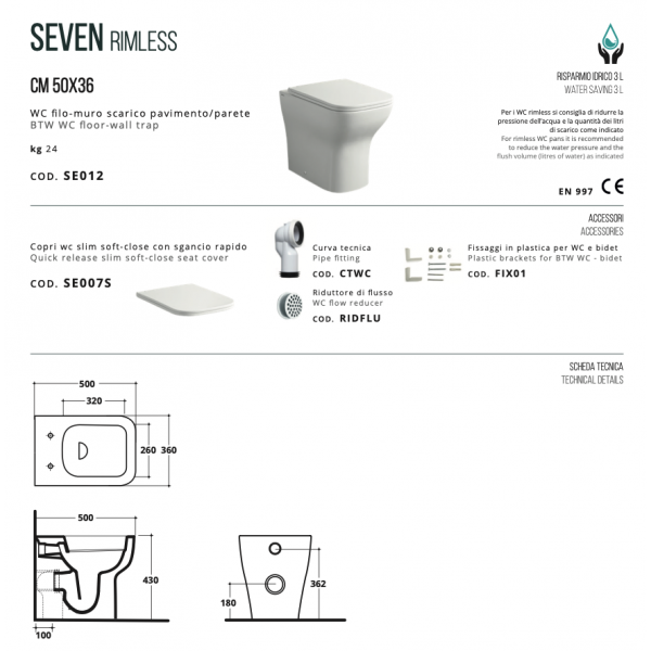Coppia sanitari Althea serie Seven Rimless filo muro, Vaso + Bidet - immagine 2