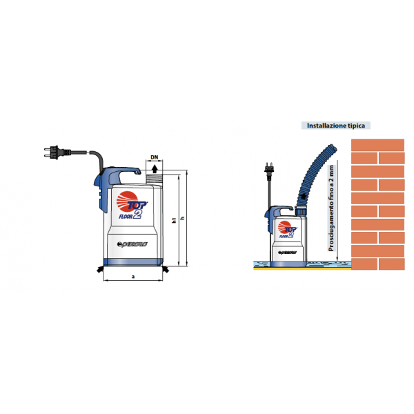 Elettropompa Sommersa Top 2 Floor HP0.50 da drenaggio aspira fino a 2mm - Pedrollo - immagine 2