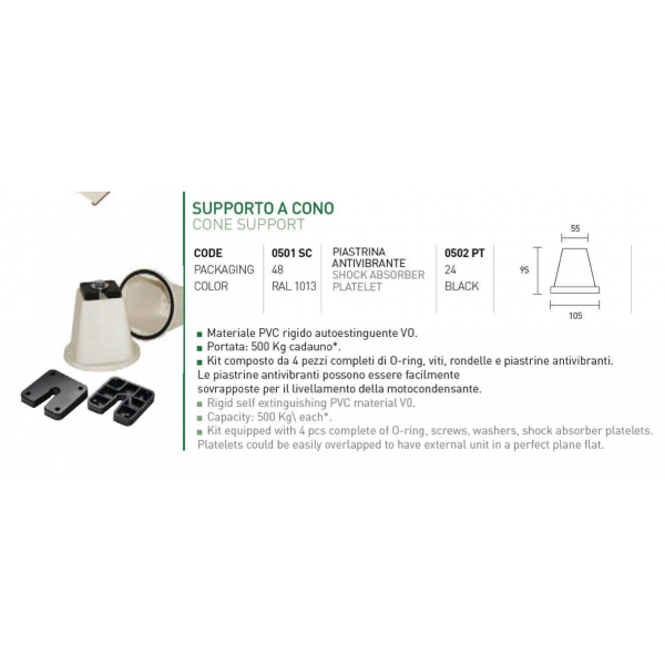 Supporti antivibranti a pavimento 4 pezzi mod. a cono altezza 9,5cm - immagine 2