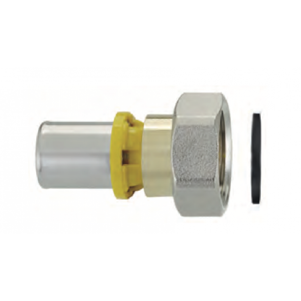 Raccordo diritto con dado girevole femmina 3/4 x 20 Multistrato Gas a pinzare