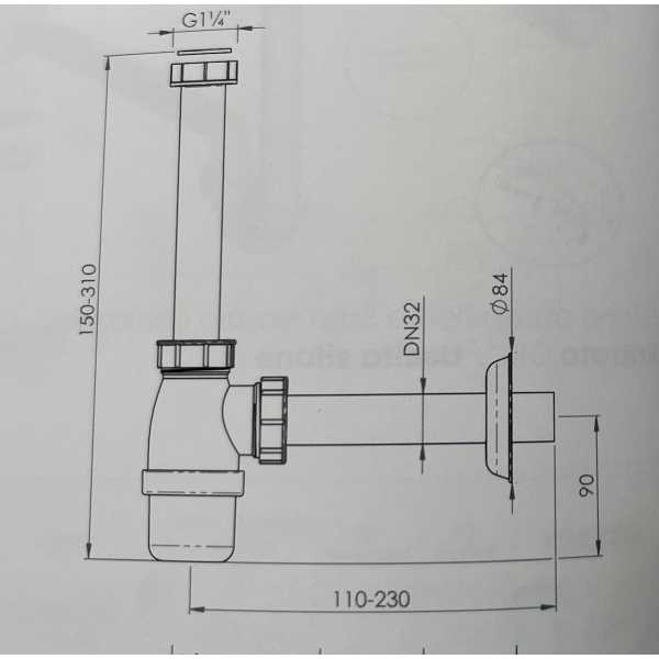 Sifone a bottiglia 11/4" X 32 in ABS Bianco - LB PLAST - immagine 2