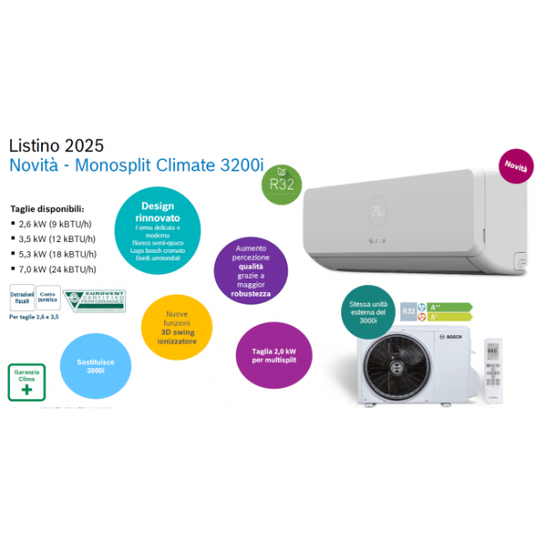 Climatizzatore Inverter Climate 3200I Dual split 9 + 12000 Btu Unità esterna CL5000M 53/2 - Bosch - immagine 2
