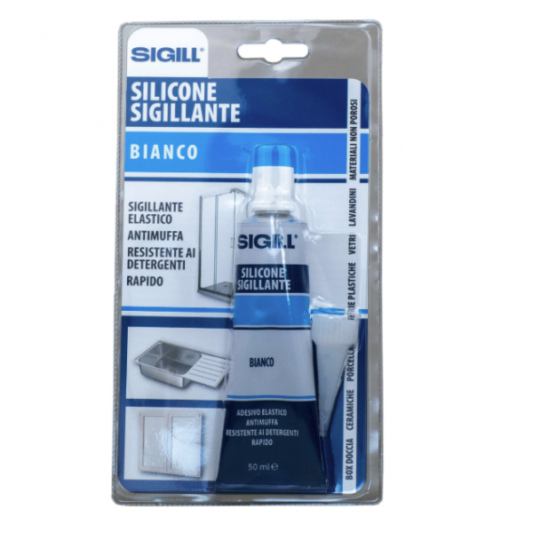 Silicone sigillante per sanitari bianco da 50ml con beccuccio e chiavetta stringitubetto - Sigill