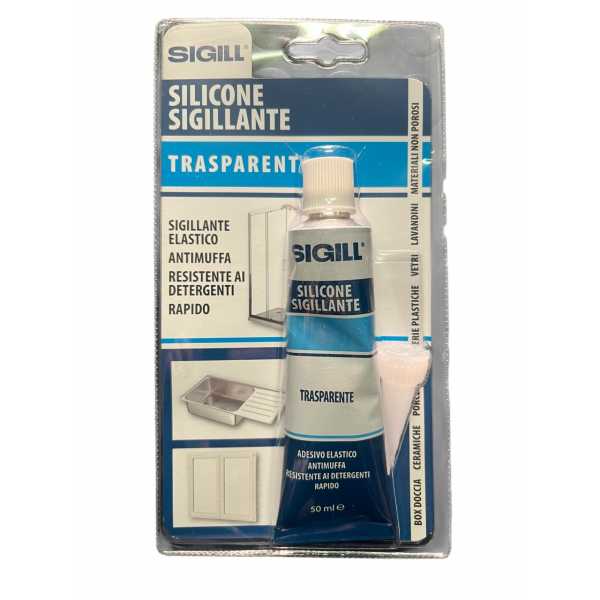 Silicone sigillante per sanitari Trasparente da 50ml con beccuccio e chiavetta stringitubetto - Sigill