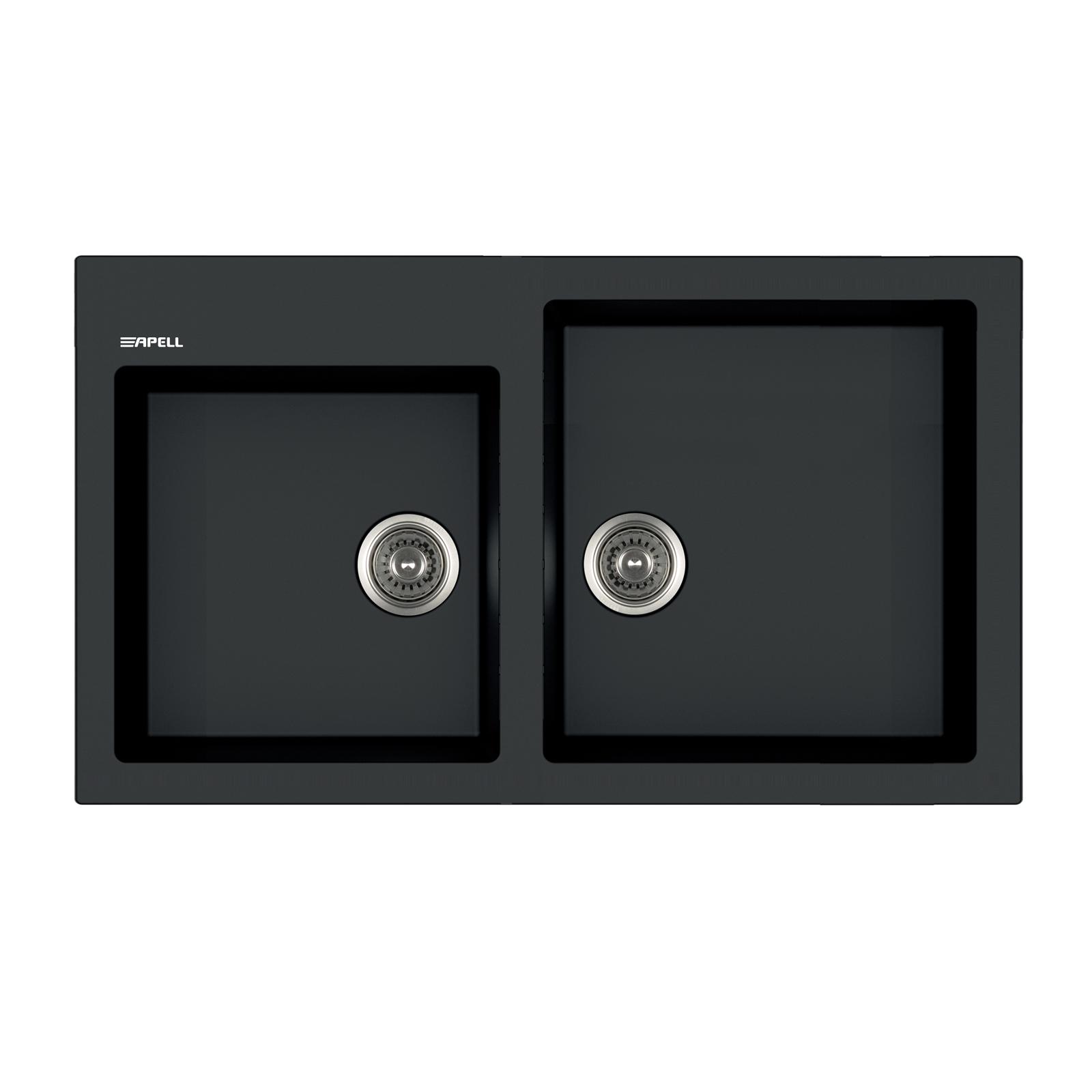 Lavello incasso 2 vasche 86 x 50 pietra plus Nero - Apell