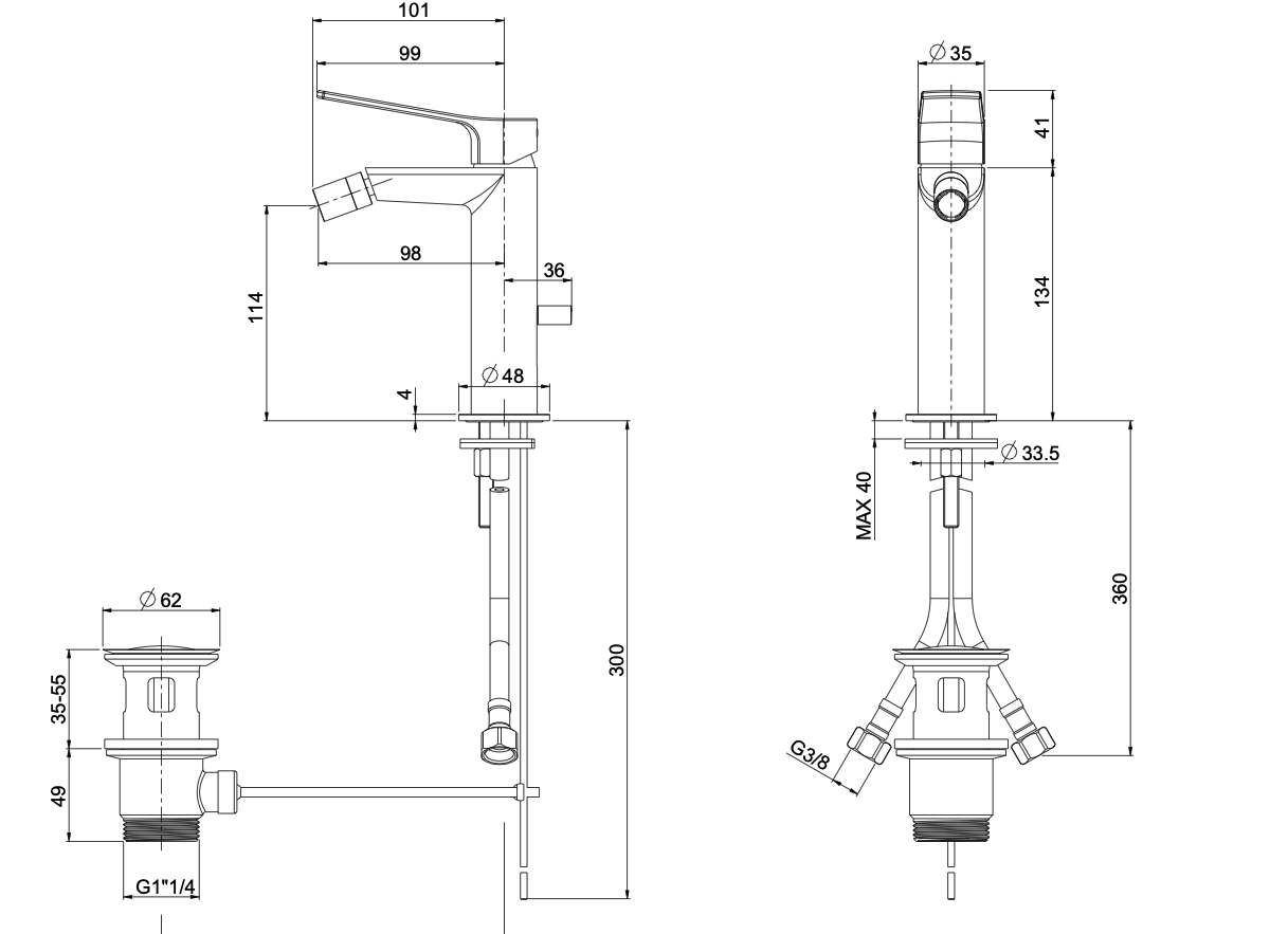 Miscelatore Bidet Serie Kreò Con Piletta 11/4" - OIOLI RUBINETTERIE - immagine 2