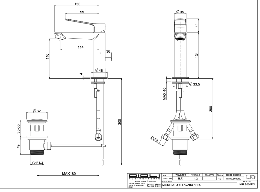 Miscelatore Lavabo Serie Kreò Con Piletta 11/4" - OIOLI RUBINETTERIE - immagine 2