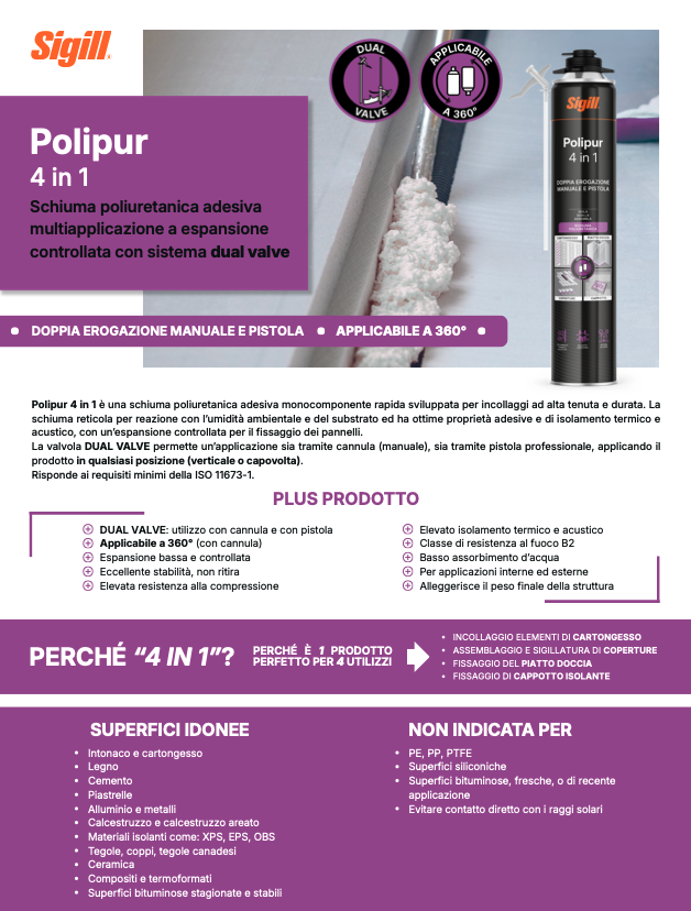 Schiuma poliuretanica 4 in 1 a doppia erogazione, manuale e per pistola, bombola da 750 ml - Sigill - immagine 2